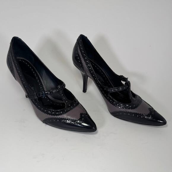 Tory Burch Everly High Heel Pumps Wingtip Design T-Strap Blue Purple Women 8 - Picture 1 of 8